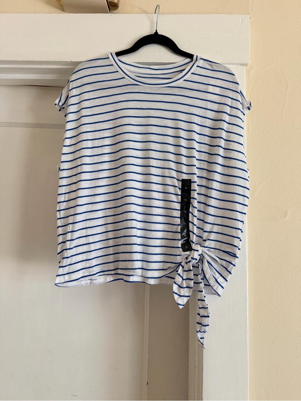 Banana Republic White and Blue Striped Tie-Side Crop Top